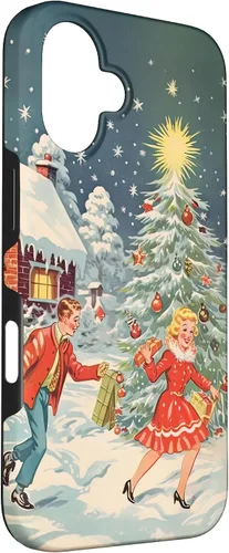 Vista 3 de iPhone 16 Vintage 1950s Nostalgia Christmas Snowflakes Christmas Tree Case