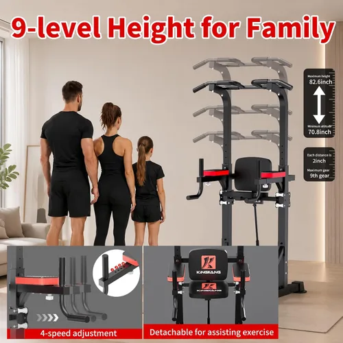 Vista 3 de KINGKANG Assistive Power Tower,Dip Station & Pull Up Bar for Home Gym Negro Gris