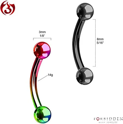 Vista 8 de Juego de 2 anillos para ombligo: 0.49 onzas 5/16 pulgadas acero quirúrgico curvado Barbells, 0.118 pulgadas con extremos en bolas