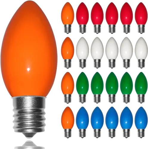 Vista 8 de Bombillas de Repuesto de Luz de Navidad C9, Paquete de 25 Bombillas de Luces de Navidad Verde Transparente, Bombilla de Base Intermedia E17