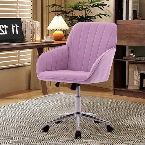 Vista 14 de Silla de escritorio de oficina en casa, silla de tocador, moderna silla con respaldo bajo ajustable de terciopelo, silla de oficina tapizada
