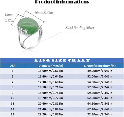 Vista 6 de DALEGEM Anillo de cristal de cuarzo rosa verde natural para mujeres y niñas, plata de ley S925 con borde de flor y vid gruesa de aventurina genuina