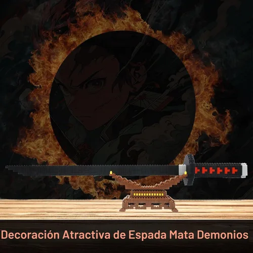 Vista 6 de Beego Kill Demon Sword - Juego de construcción de espada negra Tanjirou de 19 pulgadas con soporte para espada