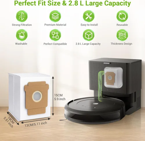 Vista 6 de Paquete de 16 bolsas de polvo combinadas Plus 405 para Roomba Essential Q0520/Plus 405 Combo/Plus 505 Combo/Plus 504 Vac/Y0140