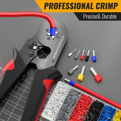 Vista 7 de Kit de herramientas de crimpado de ferrules, kit de conectores de virola de alambre, 4 esquinas autoajustables AWG23-7 calibre 1800 piezas