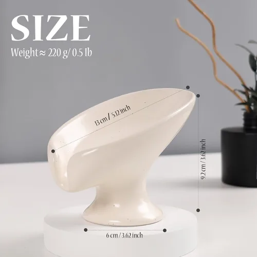 Vista 2 de Jabonera, Jabonera Autodrenante para Barra de Jabón para Fregadero de Baño, Jabonera de Cerámica con Forma de Hoja y Drenaje, Jabonera de Porcelana