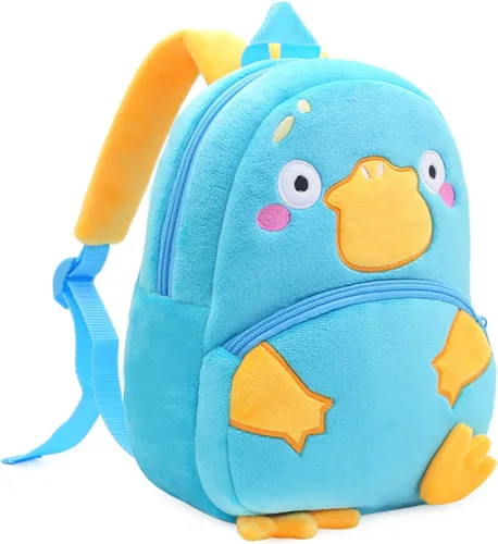 Vista 2 de KISSOURBABY Mochilas de zoológico para niños pequeños, lindos animales de peluche para niñas y niños, Azul ornitorrinco, Mochilas de viaje