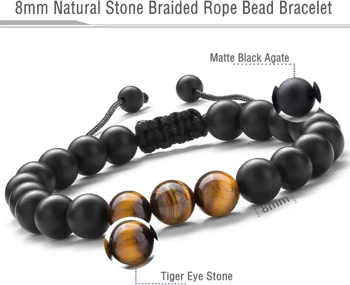 Vista 2 de Pulsera elástica Hamoery con cuentas naturales de ojo de tigre de 8 mm, para mujer y hombre