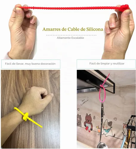 Vista 6 de 20 bridas de silicona reutilizables para cables, organizador de cables de silicona reutilizables, correas para cables, ataduras multiusos