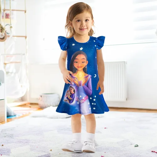 Vista 3 de KGDECYS Wish Star Asha Girls Short Ruffles Sleeve Toddler Costume Princess Dress up Cartoon Shirt Dress Kids Home Causal Wear