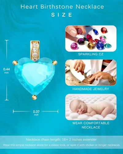 Vista 6 de Collar de piedra natal genuina para mujer, collar de amor de corazón, regalos de cumpleaños para ella