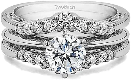 Vista 5 de TwoBirch Sterling Silver Vintage Ring Guard with Filigree Designs With Cubic Zirconia (0.71 ct.) (sterling-silver)