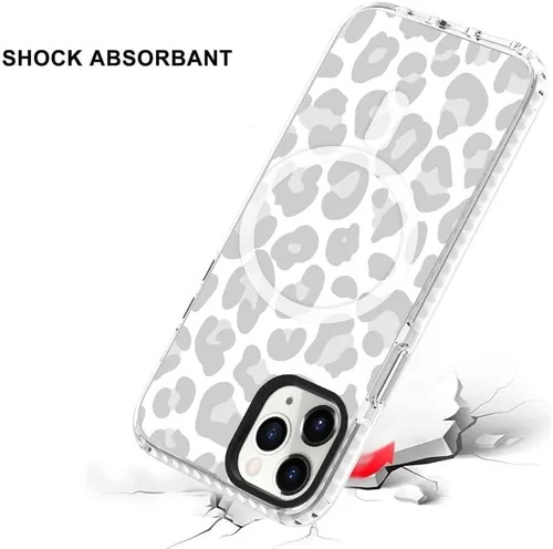 Vista 3 de SAKUULO Funda magnética para iPhone 11 Pro Max [Compatible con MagSafe] Patrón de Estampado de Leopardo Gris Claro Funda de Carga Inalámbrica