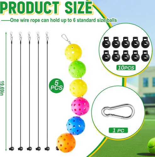 Vista 2 de 5 soportes de cuerda de bolas compatibles con cuerda de pickleball para bolas de almacenamiento con 1 hebilla de nailon, 10 hebillas de metal