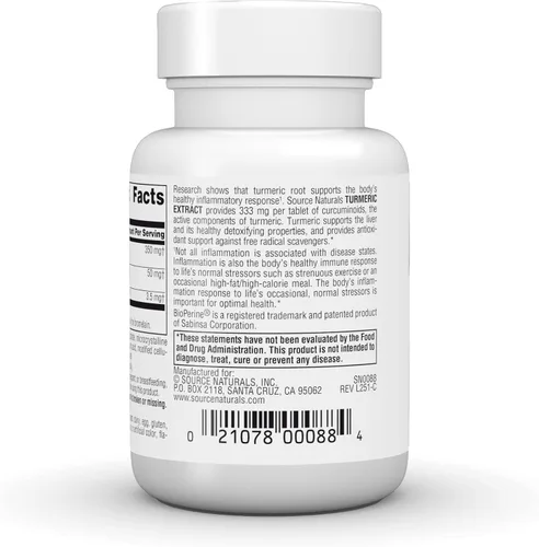 Vista 4 de Source Naturals Extracto de cúrcuma - Apoya la respuesta inflamatoria saludable - 50 tabletas