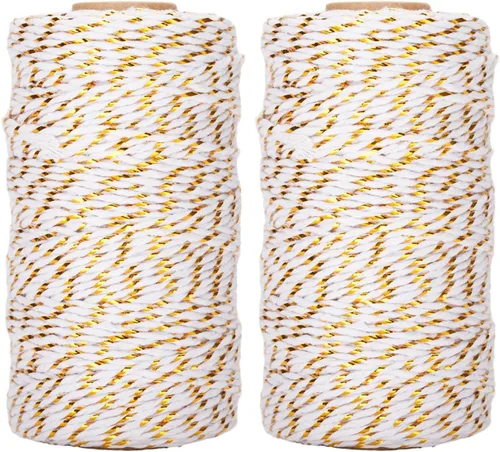 Vista 8 de jijAcraft Cordel de Hilo Blanco y Negro, 328 Pies de Cordel de Panaderos de Navidad, Cuerda de Empaque Resistente de 2MM para Manualidades DIY