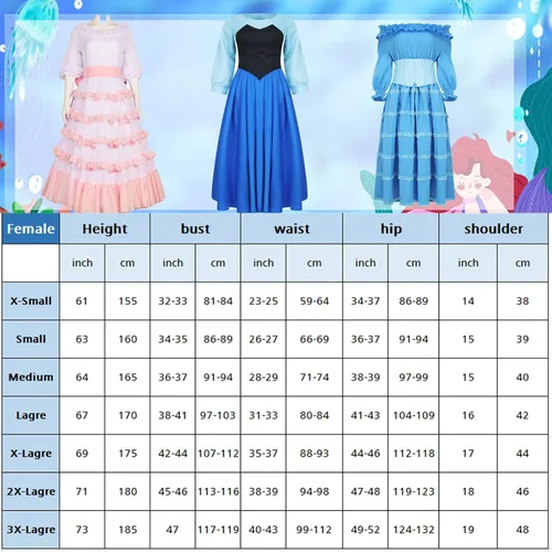 Vista 6 de Ariel Costume for Women Dress Princess Mermaid Cosplay Adult Halloween Classic Film Dress Up Masquerade Set