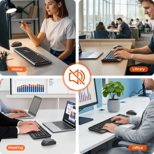 Vista 8 de Combo de teclado y mouse inalámbricos, 2.4 G/Bluetooth silencioso de tamaño completo, mouse inalámbrico de tamaño completo, mouse óptico de 3800