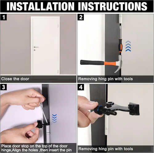 Vista 7 de Chumia 48 piezas de tope de puerta de bisagra cepillado satinado ajustable resistente bisagra protector de pared con puntas de parachoques de goma