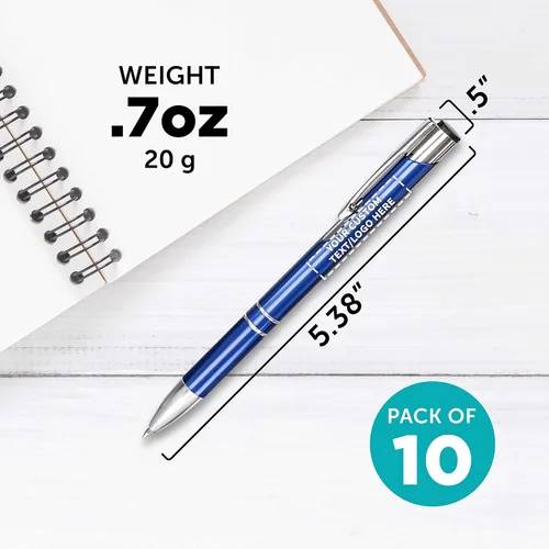 Vista 5 de DISCOUNT PROMOS Juego de 10 bolígrafos de aluminio personalizados, paquete a granel personalizado, tinta negra, ideal para oficina, escuela
