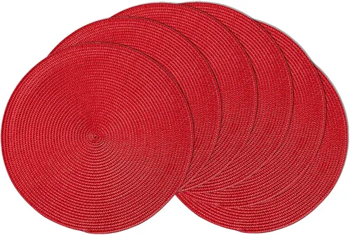 Vista 26 de AHHFSMEI Juego de 6 manteles individuales redondos trenzados de 15 pulgadas para mesas de comedor, tejido natural, resistentes al calor, color beige