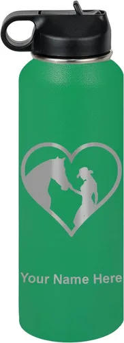 Vista 59 de LaserGram Botella de agua personalizada, corazón de vaquera de caballo, acero inoxidable de doble pared aislada al vacío con popote superior, regalo