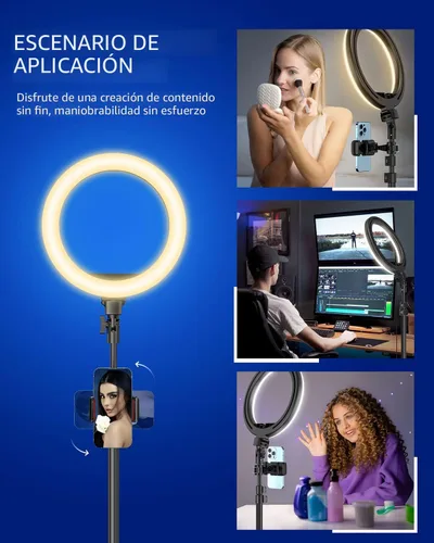 Vista 5 de Kaiess - Anillo de luz para selfie de 10.2 pulgadas con soporte de trípode ajustable de 65 pulgadas y soporte para teléfono para transmisión