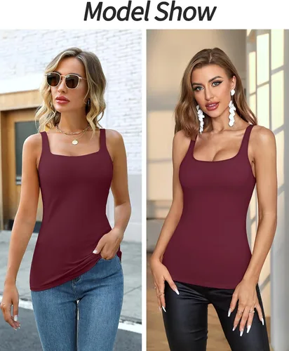 Vista 56 de V FOR CITY Camiseta sin mangas de algodón para mujer con brasier de estante ajustable con correa ancha y tirantes básicos