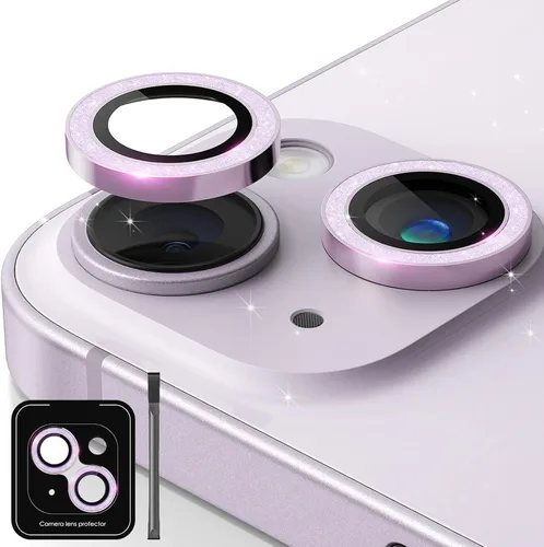 Vista 13 de Protector de lente de cámara de diseño para iPhone 14 Plus/iPhone 14 – Bandeja automática de aleación de aluminio más 9H protector de pantalla