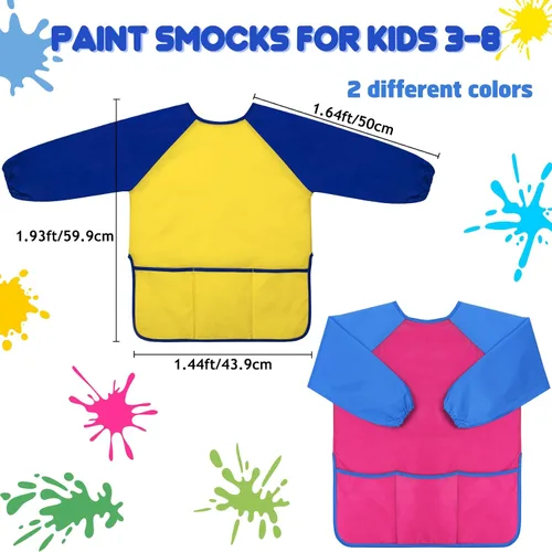 Vista 2 de Bassion Kids Art Smock, Toddlers Painting Aprons Colorful Waterproof Children Artist Smock Age 2-8 Years Gifts