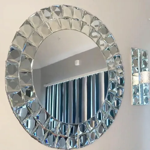 Vista 4 de Lovdeco Azulejo de Mosaico de Vidrio Espejo Adhesivo de 2 pulgadas, 9 Caras Biseladas de Cristal Plateado para Salpicadero de Cocina, 12 x 10 Plata