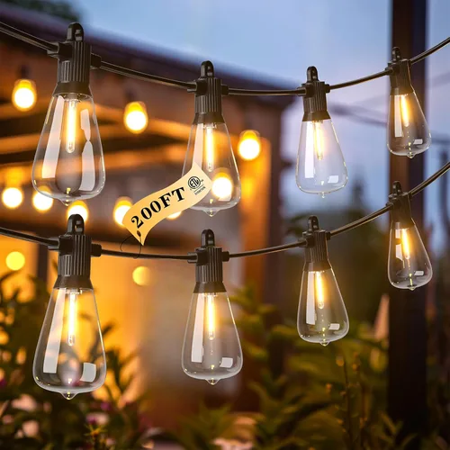 Vista 10 de Kawaya Guirnalda de luces para patio al aire libre: luz LED de 25 pies para patio exterior con 12 bombillas vintage inastillables - 2700 K regulable
