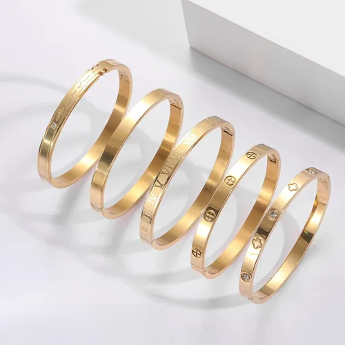 Vista 4 de 18K Gold Plated Love Friendship Bracelet with Cubic Zirconia Stones Bangle Cuff Best Gifts with Crystal for Mother's Day Valentine's Day Wedding