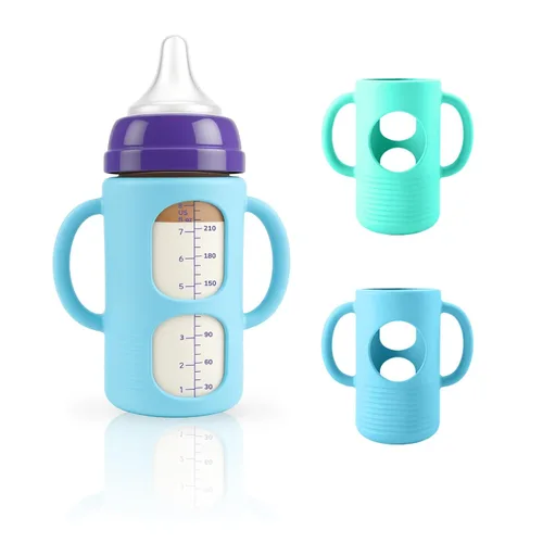 Vista 12 de 2-Pack Silicone Sleeves for New Lansinoh & Pigeon Glass Baby Bottle 8 oz A-light pink