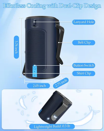 Vista 7 de VEKK Ventilador portátil recargable, ventilador de cintura personal de 4 velocidades con flujo de aire fuerte de 7100 RPM, tiempo de funcionamiento