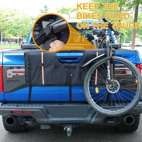 Vista 2 de Amooca - Almohadilla para puerta trasera de camioneta para bicicletas de montaña, con 2 bolsillos para herramientas, de 42" de ancho para 4