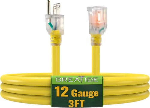 Vista 20 de Cable de extensión para interiores con extremo iluminado, cable de extensión resistente de calibre 12 de 3 pies, cable de extensión de 3 clavijas