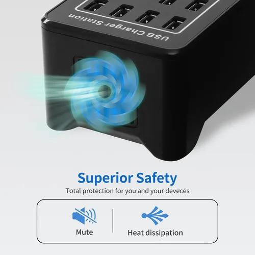 Vista 3 de Estación de carga USB de escritorio de 20 puertos - Cargador inteligente multifunción de 100 W para teléfonos inteligentes, tabletas y más