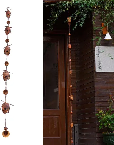 Vista 7 de Cadena de lluvia de búho de 7.5 pies, cadenas de lluvia para canalones, cadena de metal para drenaje de aleros, cadena decorativa ajustable