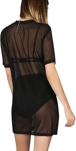 Vista 2 de WuLun Vestido sexy de malla transparente para mujer de manga corta de gasa transparente