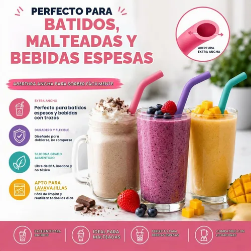 Vista 3 de 15 PAPAS PARA TODOS LOS VANOS - Pajitas reutilizables de silicona para vasos Yeti de 30 y 20 oz - Flexibles, fáciles de limpiar + 2 cepillos