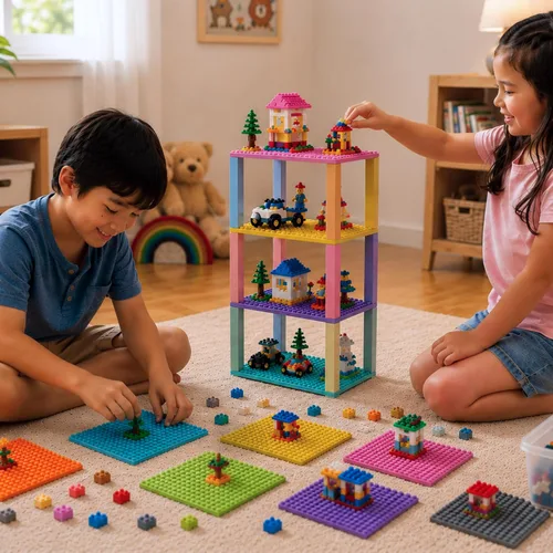Vista 7 de Strictly Briks Placas base apilables – Paquete de 12 pernos de 10 x 10 pulgadas, 32 x 32 pulgadas, compatibles con Lego para construir escenas