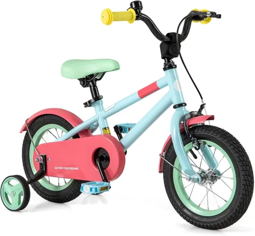 Vista 22 de BABY JOY Bicicleta infantil de macarones coloridos, de 12, 14, 16 y 18 pulgadas, bicicleta deportiva para niños con ruedas de entrenamiento