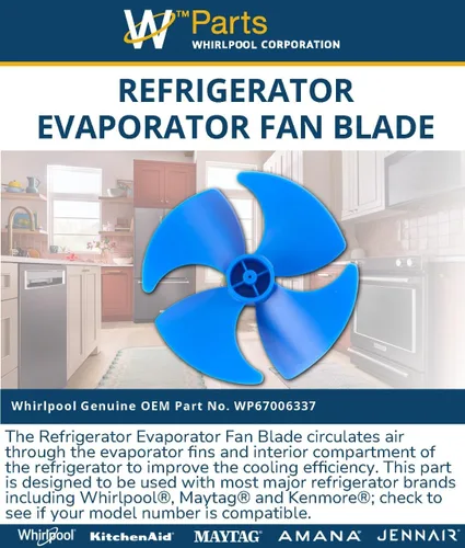 Vista 3 de Whirlpool WP67006337 - Cuchilla del ventilador del evaporador del refrigerador, multi