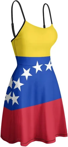 Vista 4 de Vestido de tirantes con bandera de Venezuela, a la moda, mini vestido de verano sin mangas para mujer