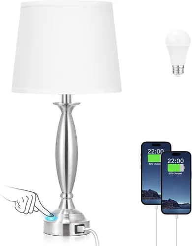 Vista 11 de Seealle Lámparas para dormitorios, lámpara de noche con control táctil con USB C+A, lámparas de mesita de noche regulables de 3 vías con puerto USB
