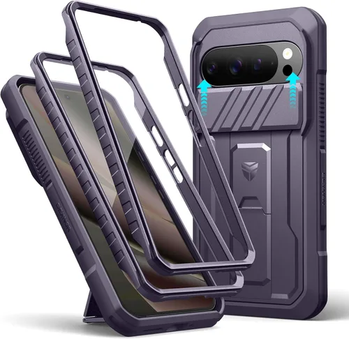 Vista 17 de Dexnor Funda para Google Pixel 9 Pro XL con cubierta deslizante para cámara y protector de pantalla integrado y soporte de alta resistencia, funda