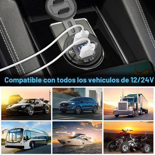 Vista 8 de Paquete de 2 salidas USB de 12 V, carga rápida dual 3.0, cargador de aluminio impermeable con voltímetro LED e interruptor de alimentación Paquete