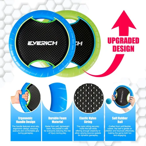 Vista 3 de Juego de Pelota con Raqueta de Trampolín con 2 Raquetas Rebotadoras y 4 Pelotas - Diseño de Espuma Suave para que los Niños Jueguen en Interiores