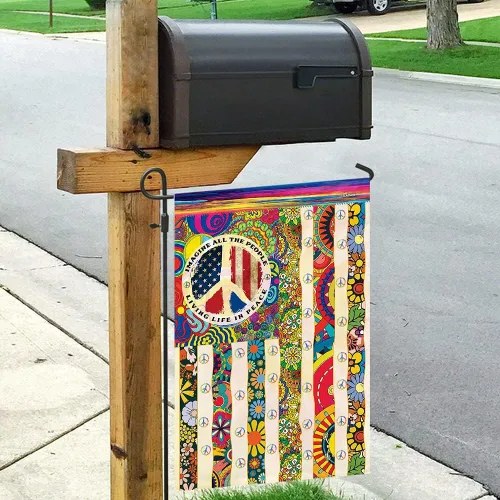 Vista 5 de Banderas PSL318F - Bandera hippie de personas que viven la vida en paz PSL318F, bandera de jardín (11.5 x 17.5 pulgadas), banderas de jardín de casa